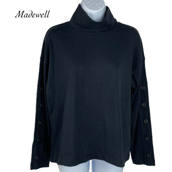 Madewell Black Turtleneck Button Sleeve Top Blouse NWT Size XS - Picture 1 of 8